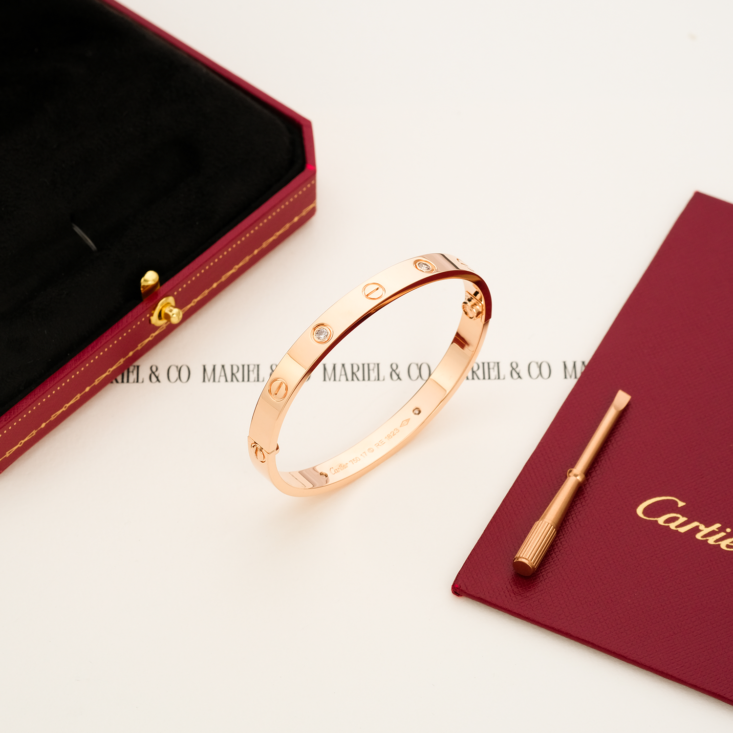 L BRACELET 4 DIAMONDS, ROSE GOLD